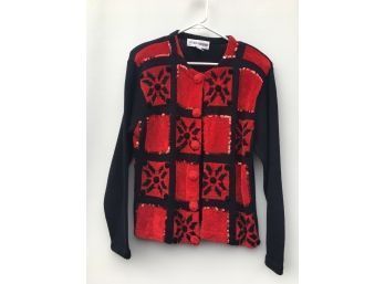 Sz M - Beads, Squences, Decorated Super Soft Button Up Sweater VTG By: Victoria Harbour (S23)