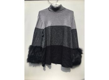 Sz. 1X- ALFANI TriColor Turtle Neck Sweater W/Black Faux Cuffs - Glitter Thread
