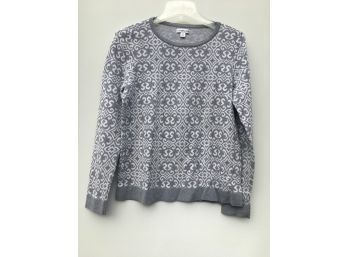 Sz M - CROFT & BARROW Soft Touch Lightweight Gray White Patterned Sweater (S14)
