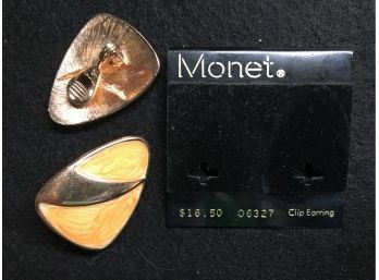 MONET Gold Tone Clip-On  Earrings  In MCM Glitter Swirling Color