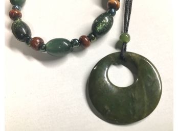 MOD Style Green Pendant With Glass Beaded Accent Necklace.