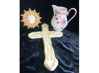 VTG Ireland Creamer, Ceramic Cross, Sunflower Frame