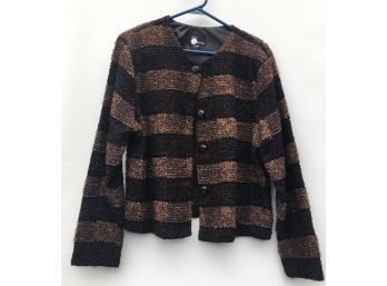 Sz M - First Option Button Up Sweater Jacket Browns/Black With Shoulder Pads(S18)