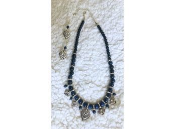 Vintage Avon NOS -  Silvertone And Blue Glass Necklace And Earrings Giftset
