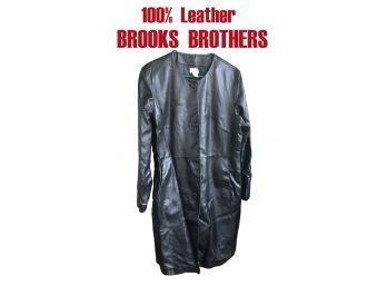 Sz XL Brooks Brother 346 Black Leather Long Coat