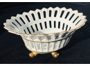 VTG Gold Applied Pierced Footed Oval Bowl In Ivory Porcelain Marked 6703