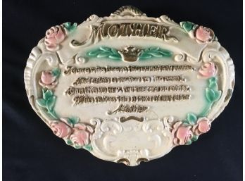 Ode To Mother Wall Plaque~Chalkware/Plaster Plaque