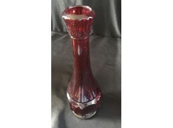 Vintage Decanter - Bud Vase - Cranberry Red With Star Bottom Thumbprint Sides
