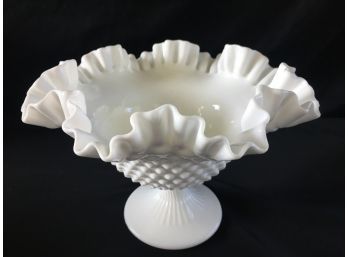 Fenton Hobnail White Milk Glass Ruffled Pedestal Vase