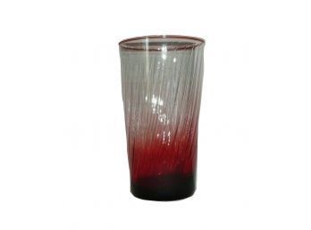 Clear To Cranberry Tea Glass With Inside Swirl Red On Rim