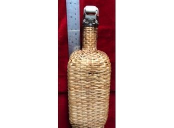 Vintage Wicker Wrapped Liquor Decanter Bottle From Picnic Basket Set - Germany