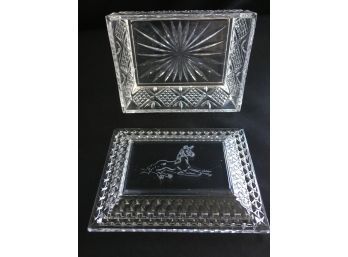 Lead Crystal Trinket Box With Engraved Colt Horse On Lid