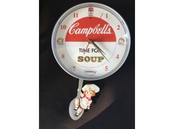 Campbell Soup Kids Kitchen Wall Clock W/ Pendulum Battery Operated