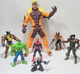Grouping Of Marvel Superhero Action Figures HULK WOLVERINE SPIDER-MAN IRON MAN