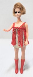 Vintage Topper 1970's Dawn Doll Outfit Metallic Silver W/ Red Tassel Dress Skirt