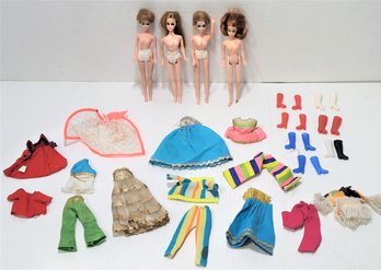 Fabulous Grouping Of Attic Fresh Vintage Topper 1970's Dawn Dolls And Outfits Boots Etc.