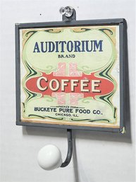 ORIG 1920S AUDITORIUM BRAND COFFEE WALL HANGING ADVERTISING COAT HOOK