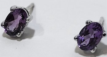 Lavish Pair Of Sterling Silver Amethyst Post Stud Earrings Vibrant Color