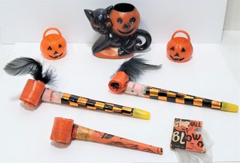 1950s Vintage Halloween Grouping Jack O Lantern Cat Party Blowers