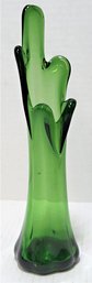 Vintage Green Glass Pulled Finger Vase