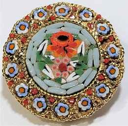 Beautiful Vintage Micro Mosaic Floral Art Pin Brooch
