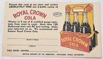 1950s Royal Crown Cola Post Card Free 6-pack Offer Great Graphics