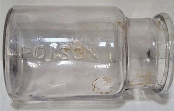 NICE SCARCE EMBOSSED CLEAR POISON APOTHECARY JAR WIDE MOUTH 1910s