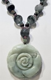 Wonderful Quality Beaded Necklace With Gorgeous Jade Flower Pendant