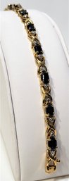 Glamorous Gold Over Sterling Silver Diamond Sapphire Bracelet Must See!