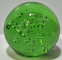 Vtg. Controlled Bubble Green Sphere Paperweight