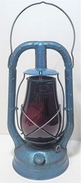 Vintage Dietz Monarch Railroad Lantern Ruby Red Globe Light Blue