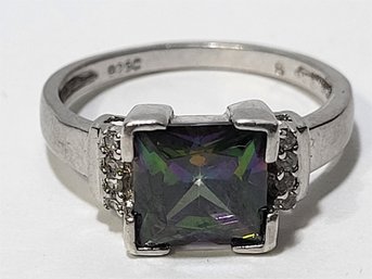 Absolutely Stunning Sterling Silver Mystic Topaz CZ Ring Sz 7 3/4