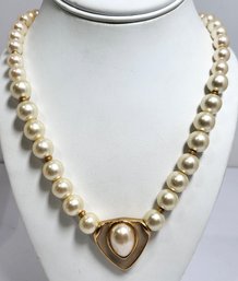 Napier Signed Faux Pearl Gold Tone Accent Necklace And Pendant