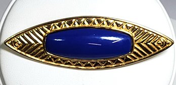 Monet Signed Egyptian Eye Deco Gold Tone Blue Brooch Pin