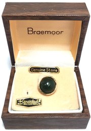 Vintage Braemoor NOS Gold Plated Jade Tie Pin With Presentation Box