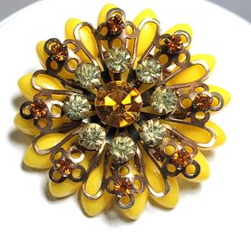 Acrylic Metal Faux Jewelled Sunflower Brooch Pin Unsigned