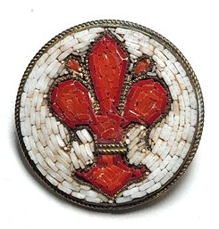 Early Italy Micro Mosaic Fleur De Lis Brooch Pin