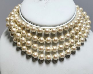 Signed Monet Long Faux Pearl Necklace