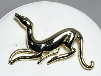 Graceful Greyhound Whippet Dog Unsigned Gold Tone Brooch Pin
