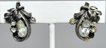 Vintage Coro Signed Silver Tone Faux Multi Diamond Earrings