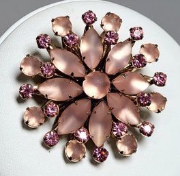 Pink Accents Faux Jewelled Flower Brooch Pin Unsigned