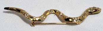 Ssssnake! Unsigned Faux Jewelled Gold Tone Serpent Brooch Pin
