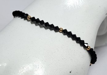 14k Yellow Gold Clasp And Accents Jet Cut Stone Bracelet