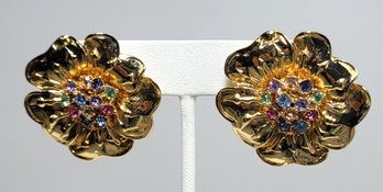 Franesca Visconti Signed Gold Tone Multi Color Faux Sapphire Earrings