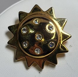 Jewelled Sunshine Unsigned Gold Tone Faux Diamond Brooch Pin