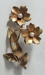 Unsigned Genuine Pearl Faux Rose Gold Flower Stalk