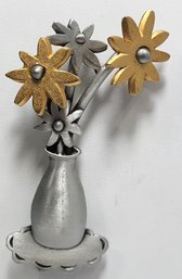 Satin Flowers In A Vase Brooch Pin Signed JJ