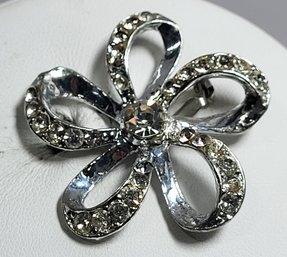 Pinwheel Flower Silver Tone Faux Diamond Brooch Pin