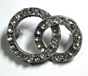 Infinity Rings Silver Tone Faux Diamonds Brooch Pin Unsigned