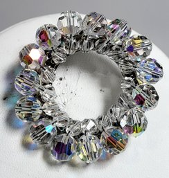 Irridescant Crystal Wreath Brooch Pin Unsigned